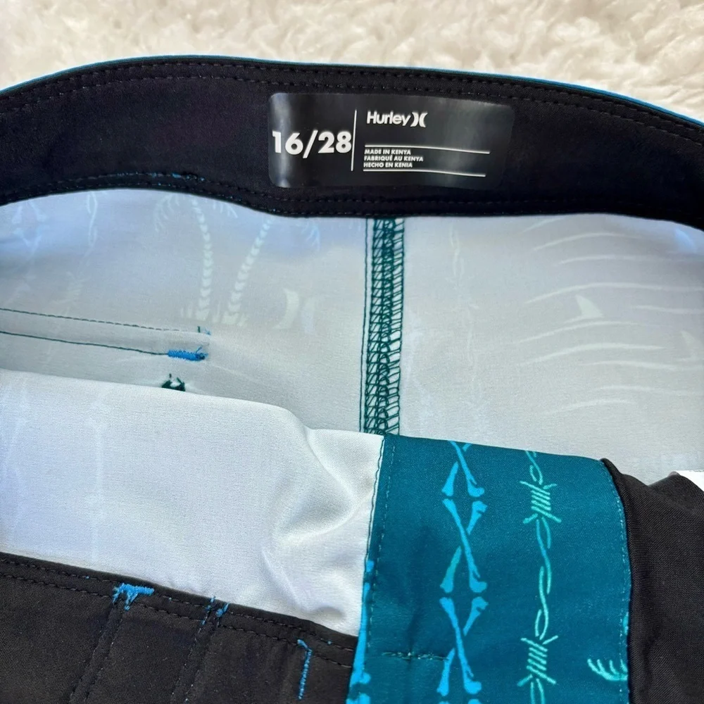 Hurley Blue Swim Shorts with Hieroglyphic Pattern size 16/28